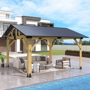 GARTOO 11 x 13 Wood Gazebo, Outdoor Hardtop Gazebo with Galvanized Steel Roof, Cedar Wooden Frame Gazebo for Garden, Patio