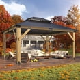 thumbnail image 1 of Howsvn 13 x 15 ft. Patio Cedar Wood Hardtop Gazebo, Double Metal Roof Wooden Gazebos for Backyard, Deck, Lawns, 1 of 10