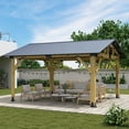 thumbnail image 1 of Howsvn 13Ft x 15Ft Outdoor Wooden Hardtop Gazebo with Galvanized Steel Roof,Heavy Duty Cedar Wood Frame Gazebos for Garden, Backyard, 1 of 8