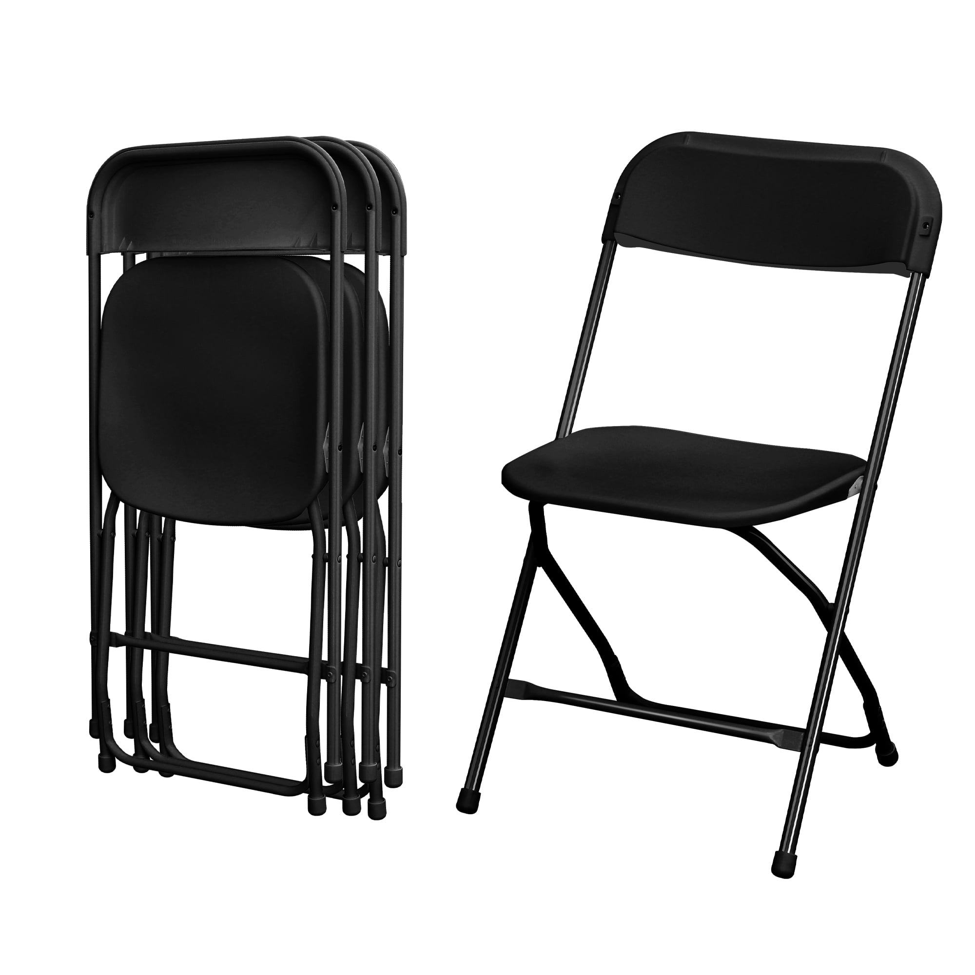 Black Heavy-Duty Plastic Folding Chairs with Steel Frame, Set of 4