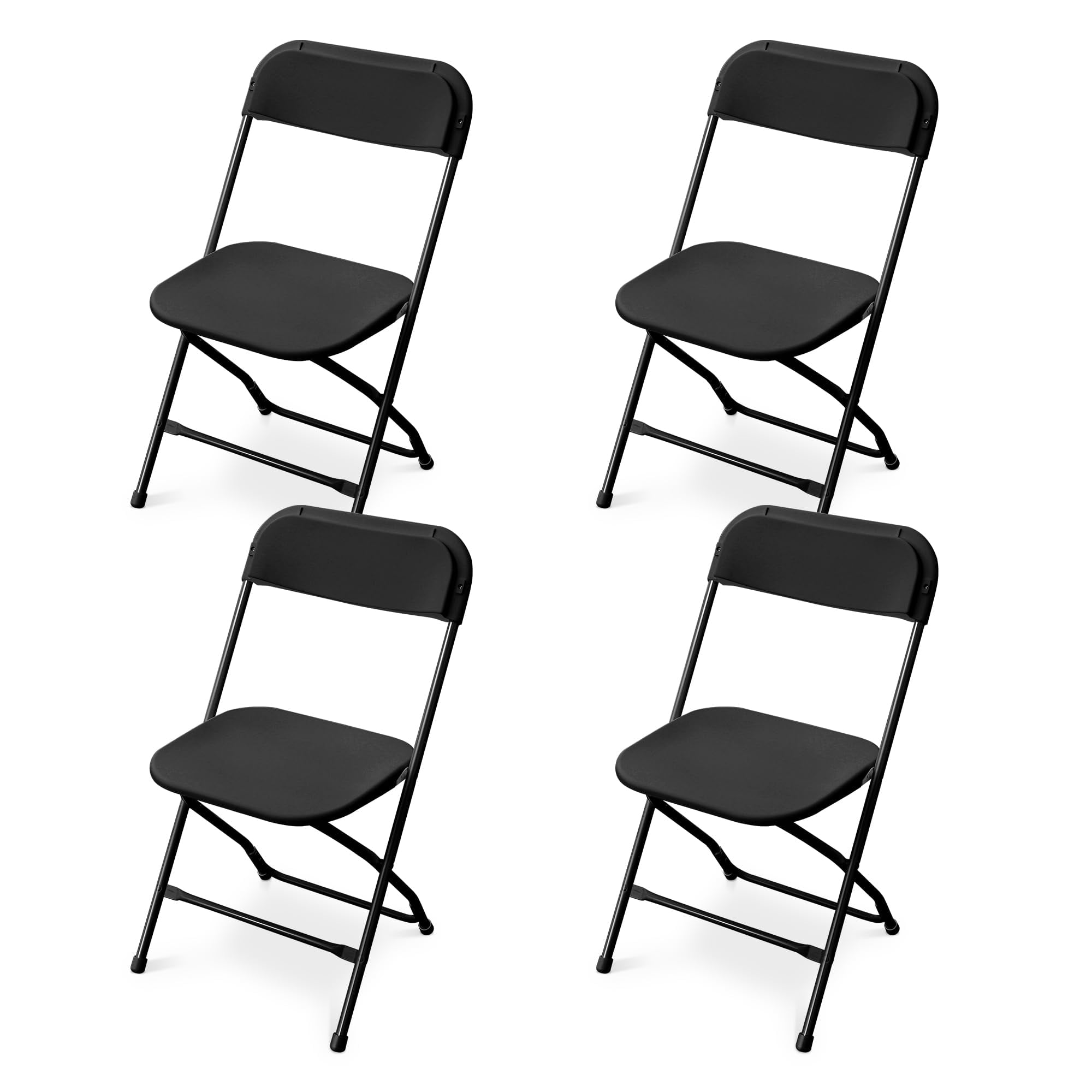 Black Heavy-Duty Plastic Folding Chairs with Steel Frame, Set of 4