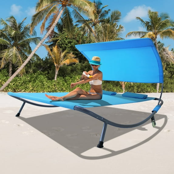 Gartooo Steel Pipe Portable Outdoor Chaise Lounge, Blue