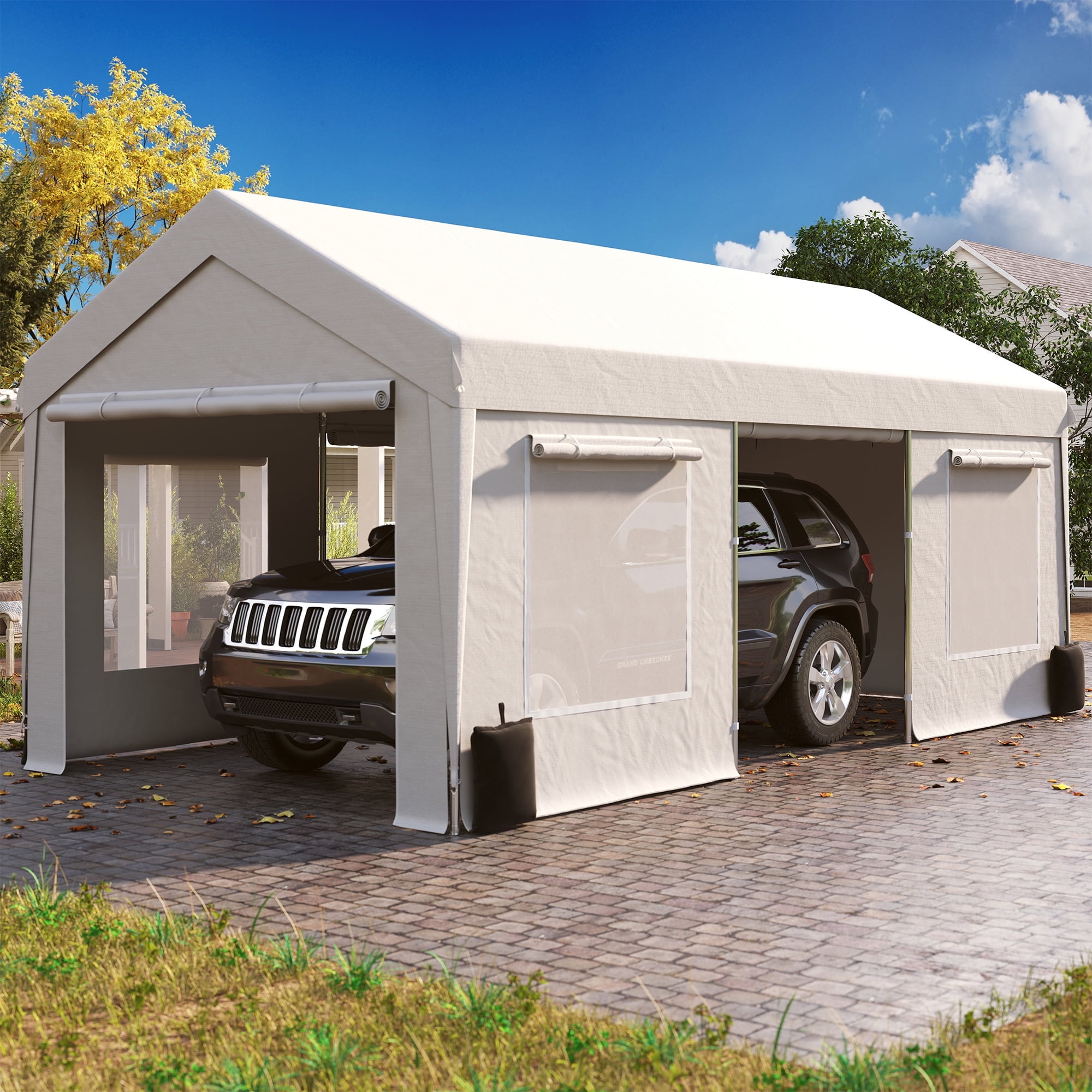 10' x 20' Portable White Steel Carport with Windows