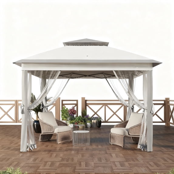 Garvee 10.82 x 10.82' Outdoor Pop up Gazebo Tent, Adjustable Height with Mosquito Netting, Gray
