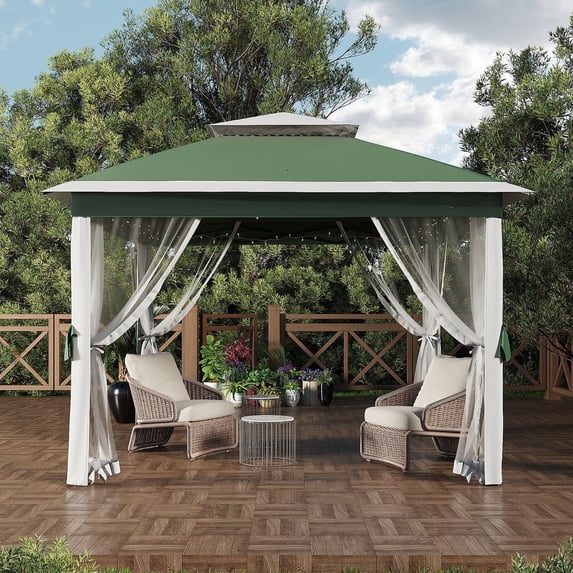 Garvee 10.82 x 10.82' Outdoor Pop up Gazebo Tent, Adjustable Height with Mosquito Netting, Green