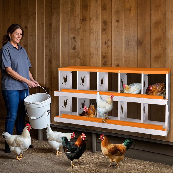 Garvee 10 Compartments Chicken Nesting Boxes without Legs, Roll-Out Egg Collection, Galvanized, Easy Clean & Install, Orange