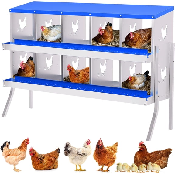 Garvee 10-Hole Chicken Coop Nesting Box with Ventilation Holes, Space-Saving Galvanized Steel Laying Box for Hens & Ducks, Backyard Poultry Laying Box