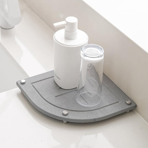 Garvee 10 Inch Marble Look Diatomite Tray - Fast Water Absorbing Stone Tray for Bathroom Counter & Kitchen Sink - Multi-Functional Soap Sponge Holdrer & Organizer Gray