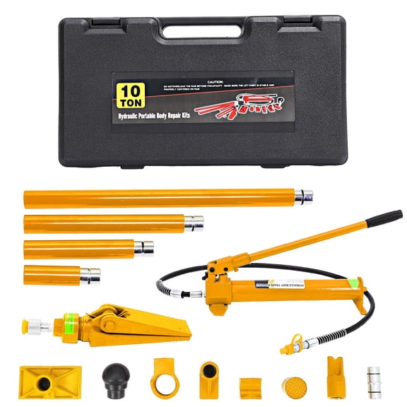 Garvee 10 Ton Hydraulic Porta Power Kit – Heavy Duty Ram & Pump, 4.6 Ft Oil Hose, Portable Bottle Jack, Plastic Carrying Case – Frame Repair, Garage 10 tons Plastic carrying case Yellow