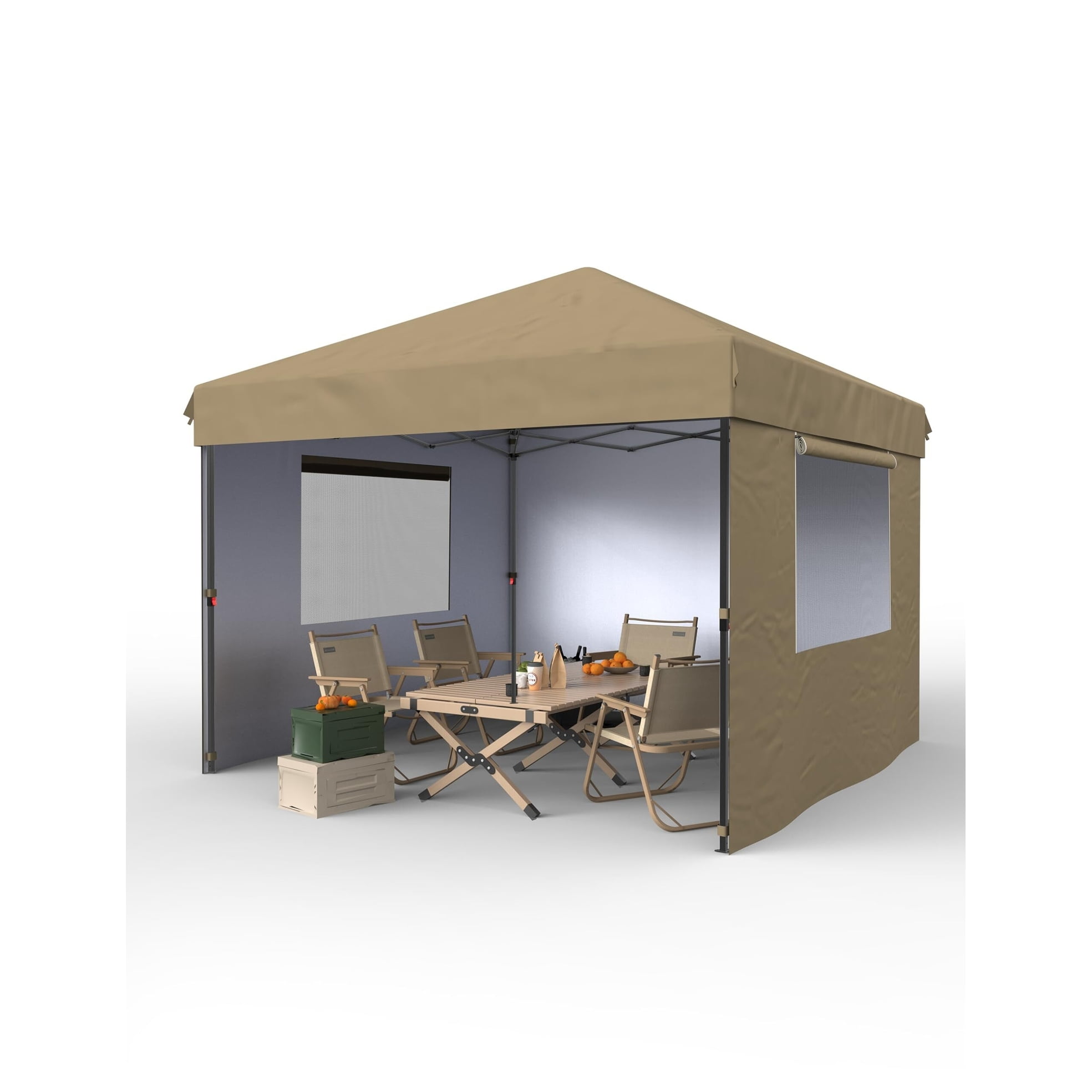 Khaki 10' x 10' Steel Frame Pop-Up Canopy Tent with Sidewalls