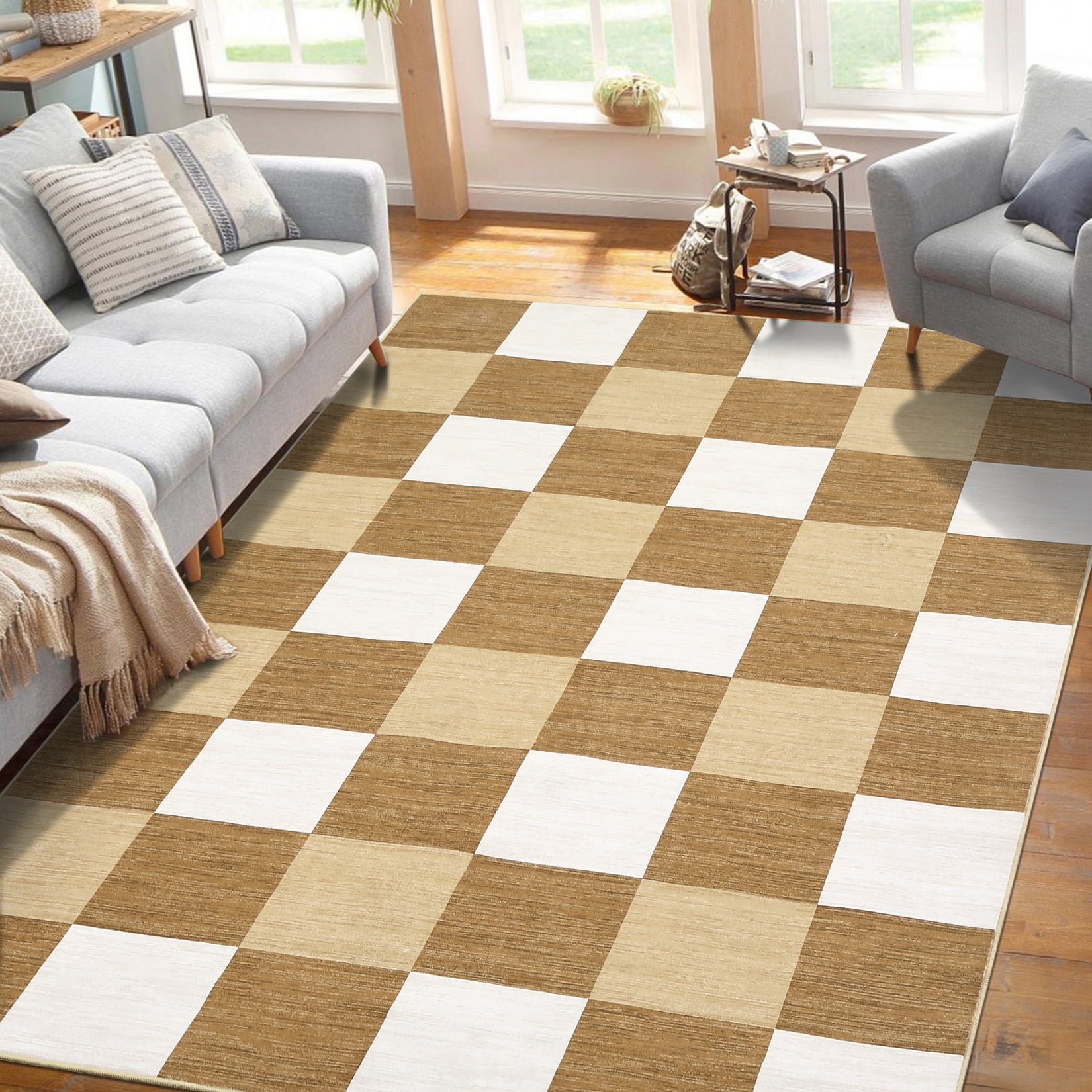Garvee 10' x 13' Large Area Rug Modern Plaid Rug Checkered Rug Soft Non ...