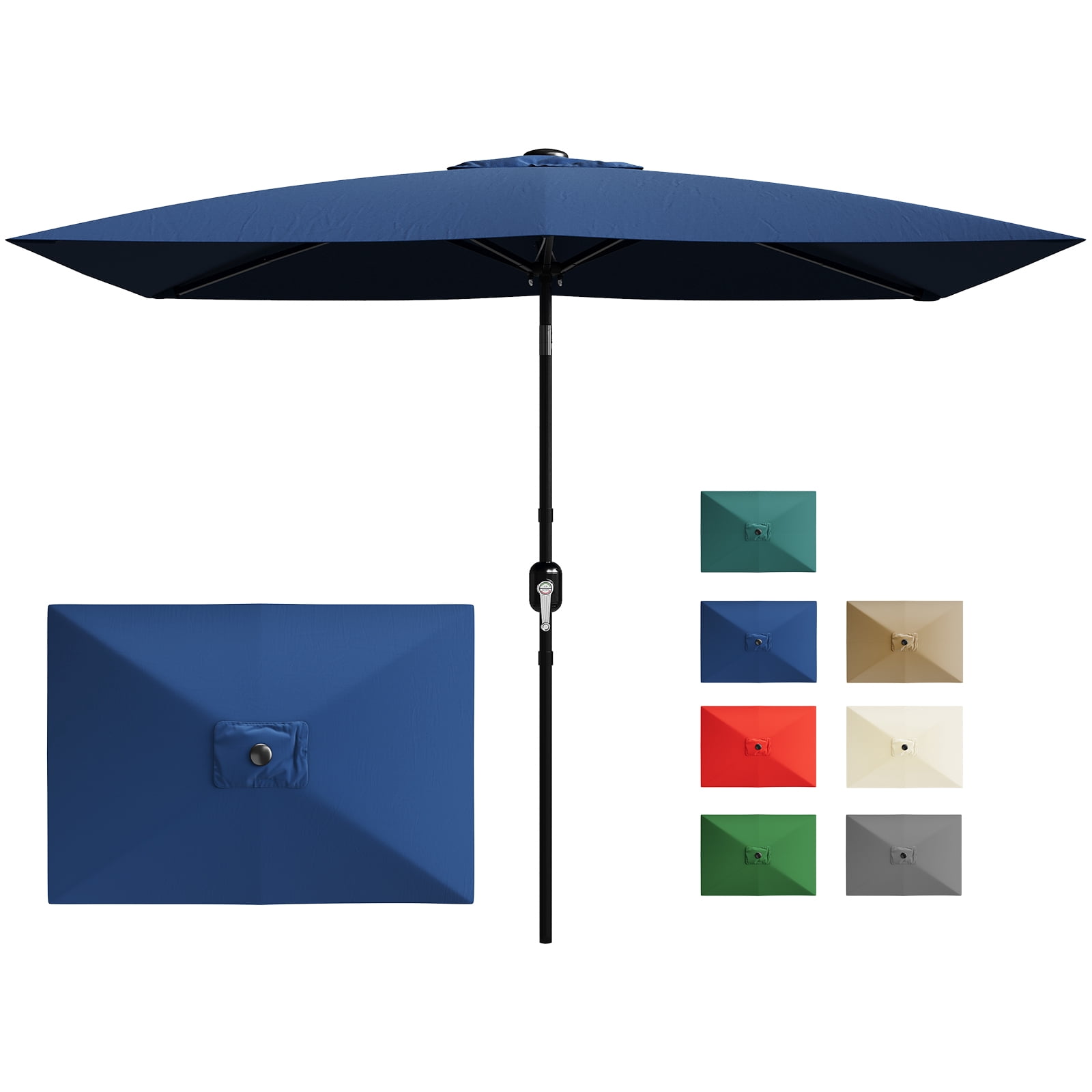 Garvee 10' x 6.5' Rectangular Patio Umbrella with Crank & Push Button Tilt,6 Sturdy Ribs,Navy Blue