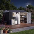 thumbnail image 1 of Garvee 10 x 8 FT Outdoor Storage Shed with Pushable Window, LED Light & Pegboard, Metal Garden Shed with Sloped Roof, Air Vent & Lockable Doors, Black, 1 of 8