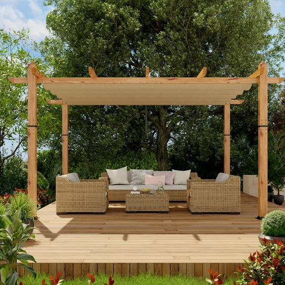 Garvee 10'x13' Aluminum Pergola with Retractable Canopy Outdoor Patio Shade Cover