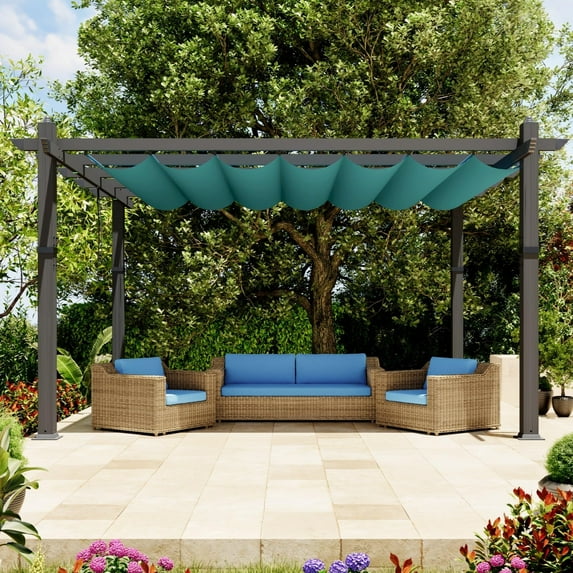 Garvee 10'x13' Aluminum Pergola with Retractable Canopy Outdoor Patio Shade Cover