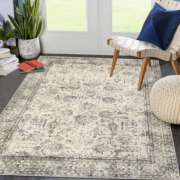 Garvee 10'x13' Area Rug Vintage Boho Washable Rug Farmhouse Distressed Print Rug Non-Slip Non-Shedding Indoor Carpet for Living Room, Beige Brown