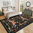 thumbnail image 1 of Garvee 10'x13' Farmhouse Floral Area Rug Botanical Butterfly Printed Carpet, Washable Rug with Non Slip TPR Backing Low Pile Indoor Mat for Living Room Bedroom Office, Black, 1 of 8