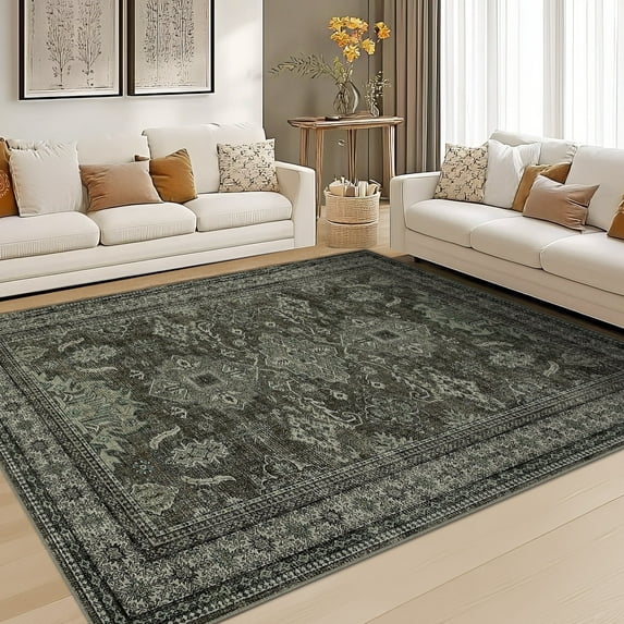 Garvee 10'x13' Vintage Area Rug Large Medallion Rugs, Washable Rug Oriental Traditional Distressed Rug, Non-Slip Farmhouse Indoor Carpet for Bedroom Living Room Home Office, Green