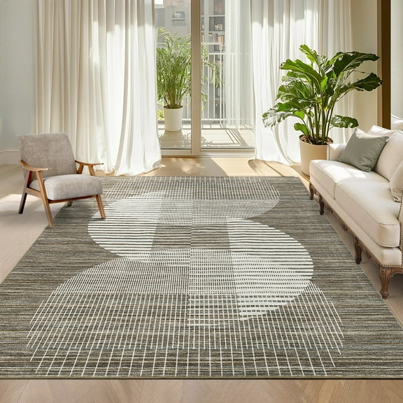 Garvee 10'x13' Geometric Area Rug, Modern Abstract Washable Large Rug Non-Slip Soft Carpet Stain Resistant Indoor Rugs for Living Room Bedroom Nusery Playroom, Brown