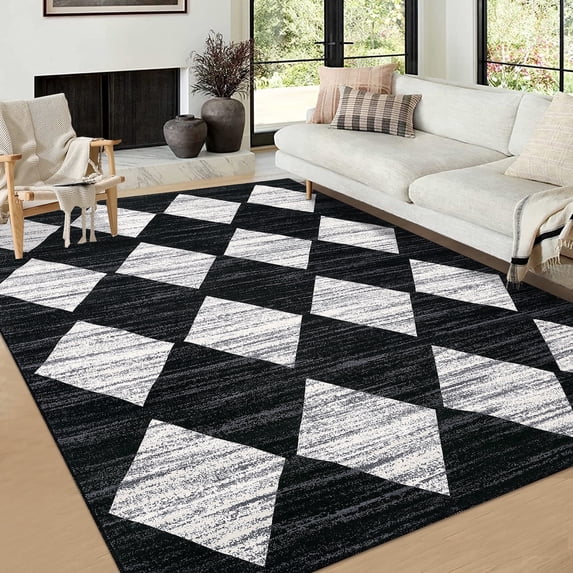 Garvee 10'x13' Geometric Area Rug, Washable Rug Low Pile Print Indoor Area Rug for Living Room Bedroom Dining Room,Modern Non-Slip Carpet,Black