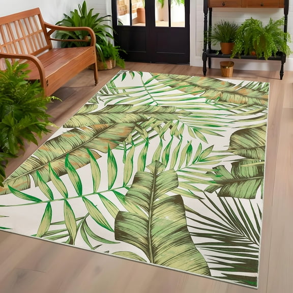 Garvee 10'x13' Large Area Rugs for Living Room Modern Tropical Area Rug Palm Leaf Floor Carpet Washable Rug Botanical Rug, Green