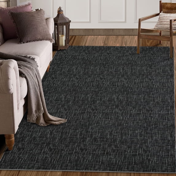 Garvee 10'x13' Large Washable Area Rugs for Living Room Bedroom Soft Modern Solid Rug Non-Slip Low Pile Rug, Black