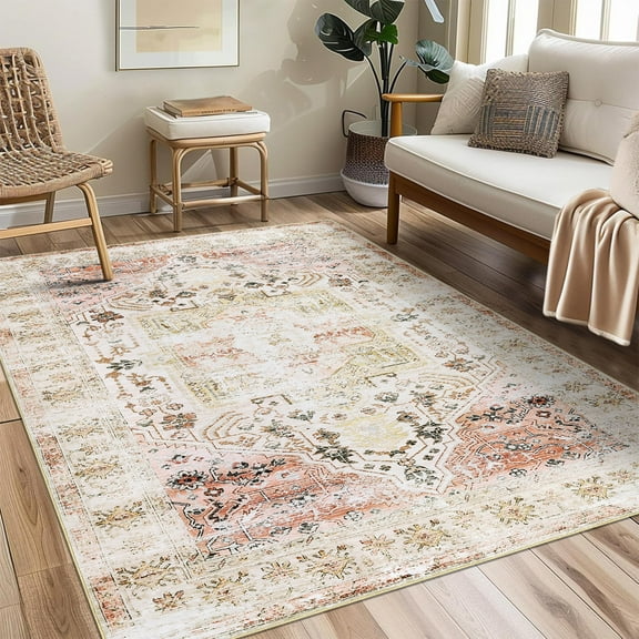 Garvee 10'x13' Large Washable Area Rugs for Living Room Bedroom Vintage Distressed Rug Non-Slip Low Pile Rug, Taupe