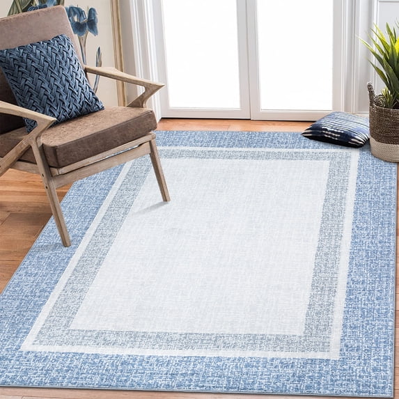 Garvee 10'x13' Modern Bordered Large Area Rug Low Pile Non Slip Area Rugs for Living Room Bedroom, Light Blue