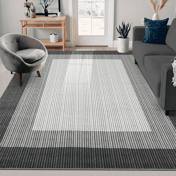Garvee 10'x13' Modern Bordered Large Area Rug Low Pile Non Slip Area Rugs for Living Room Bedroom Washable Soft Accent Carpet, Black Gray