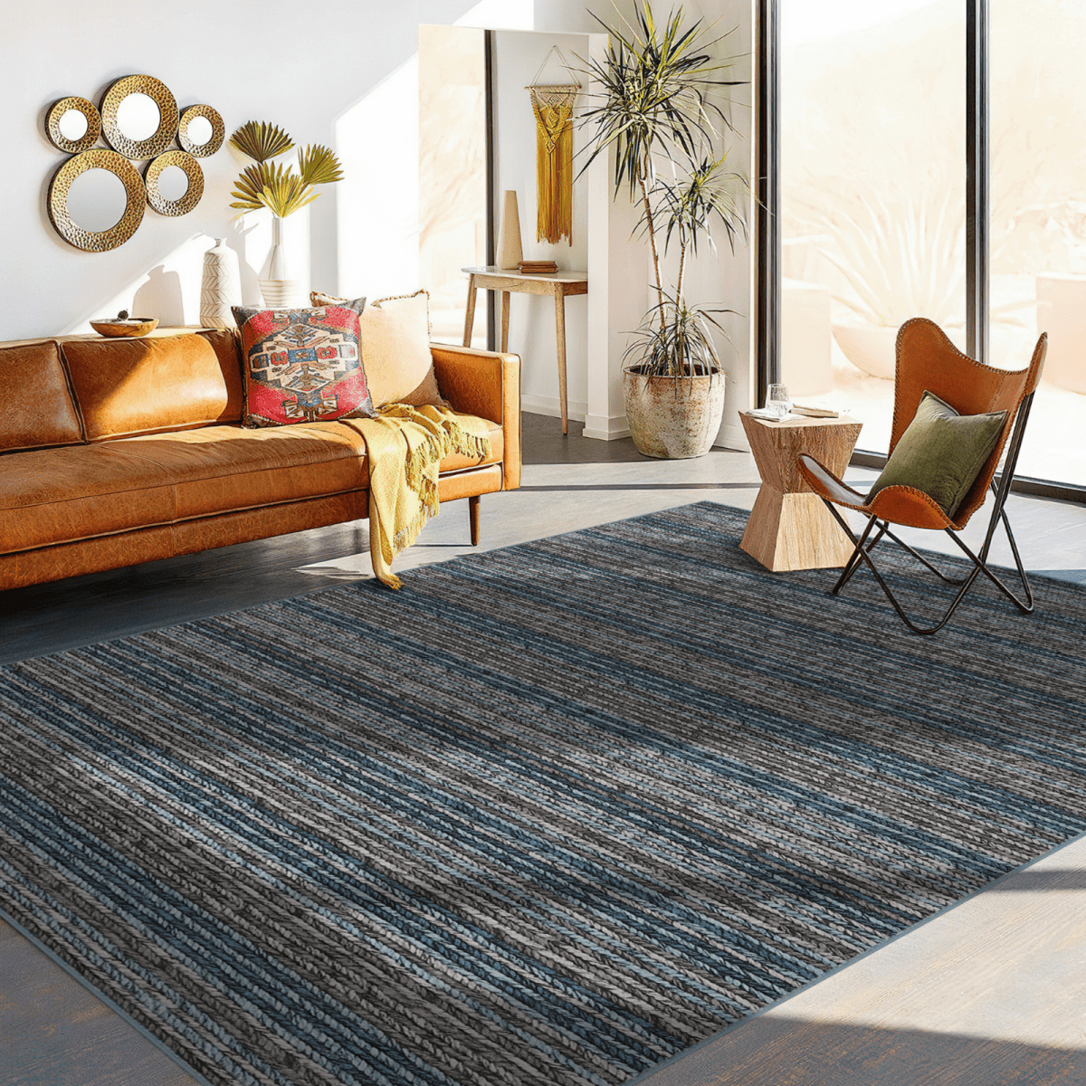 Garvee 10'x13' Modern Braided Print Large Area Rug Low Pile Non Slip Area Rugs for Living Room Bedroom Washable Soft Accent Carpet, Blue/Multi