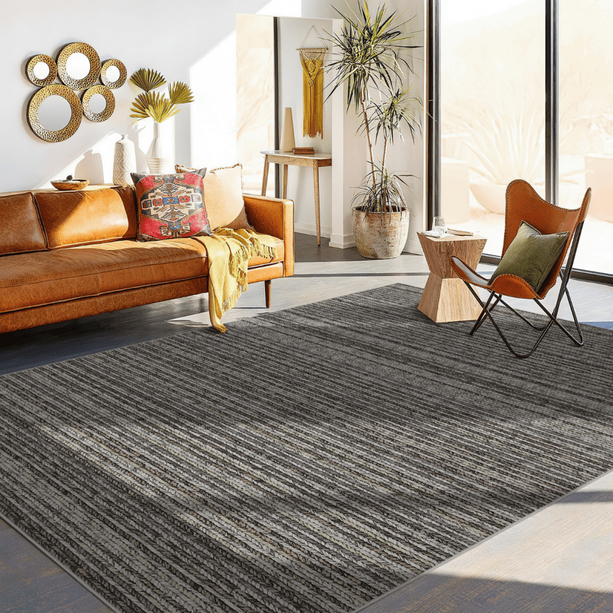 Garvee 10'x13' Modern Braided Print Large Area Rug Low Pile Non Slip Area Rugs for Living Room Bedroom Washable Soft Accent Carpet, Gray/Multi
