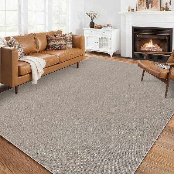 Garvee 10'x13' Modern Solid Color Area Rug Minimalist Woven Textured Carpet, Washable Rug Non Slip Low Pile Indoor Mats for Living Room Bedroom Dining Room, Beige