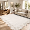 thumbnail image 1 of Garvee 10'x13' Scalloped Wavy Border Area Rug Neutral Washable Carpet, Non Slip Minimalist Striped Floor Rug for Living Room Bedroom Home Office, Beige, 1 of 6