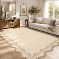 thumbnail image 1 of Garvee 10'x13' Scalloped Wavy Border Area Rug Neutral Washable Carpet, Non Slip Minimalist Striped Floor Rug for Living Room Bedroom Home Office, Linen, 1 of 6