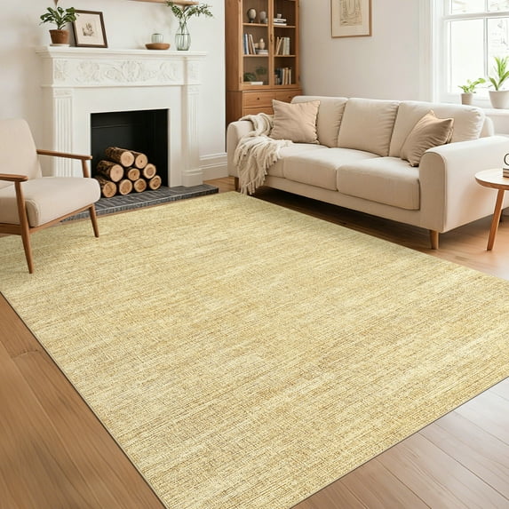 Garvee 10'x13' Solid Color Area Rug Modern Minimalist Washable Rug with Non Slip Backing, Soft Non Slip Carpet Low Pile Indoor Floor Cover for Living Room Bedroom Home Decor, Linen