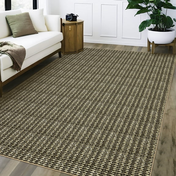 Garvee 10'x13' Washable Area Rug Soft Braided Print Large Rug Non-Slip Low Pile Rugs for Living Room Bedroom, Brown