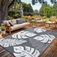 thumbnail image 1 of Garvee 10'x14' Outdoor Rug Waterproof Plastic Straw Rug, Modern Tropical Leaf Woven Carpet UV-Resistant Reversible Mat for Patio RV Deck Beach Porch, Gray White, 1 of 6
