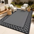 thumbnail image 1 of Garvee 10'x14' Outdoor Rug Waterproof Reversible Modern Geometric Neutral Outdoor Patio Rug, Plastic Straw Rugs Camping Carpet for Patio RV Balcony Deck Backyard, Black Gray, 1 of 6