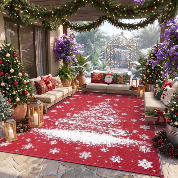 Eoutide Rugs Garvee 10'x20' Christmas Tree Snowflake Outdoor Rug Large Plastic Patio ...