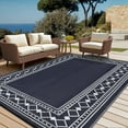 thumbnail image 1 of Garvee 10'x20' Outdoor Rug Modern Bordered Geometric Rug Waterproof Reversible Plastic Straw Rug for Patio Camping RV Balcony Backyard, Dark Blue, 1 of 6