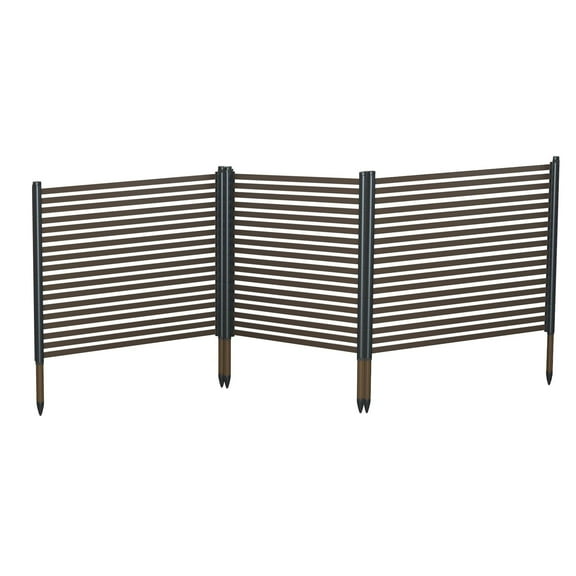 Garvee 106" x 48" Outdoor Privacy Screen,3-Panel No-Dig Metal Fence, Decorative Garden Barrier,Brown