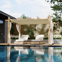 Garvee 10x10 FT Outdoor Pergola with Retractable Canopy & 4 White Curtains Weatherproof Aluminum Patio Pergola