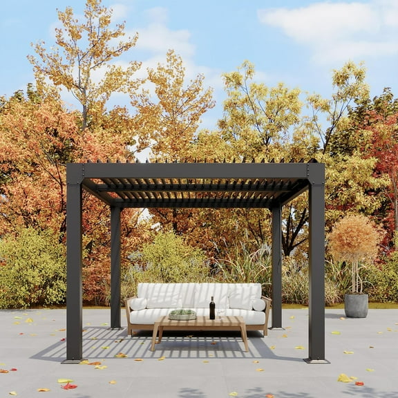 Garvee 10x10 Ft Louvered Pergola with Adjustable Roof Aluminum Hardtop Gazebo for Patio & Deck