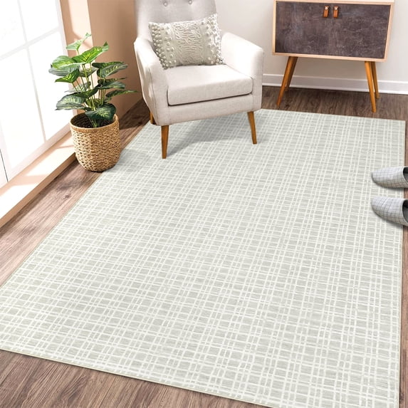 Garvee 10x13 Plaid Rug Checkered Rug Living Room Area Rugs Carpet Modern Geometric Soft Floor Cover Grid Area Rugs for Office Dining Room, Light Grey