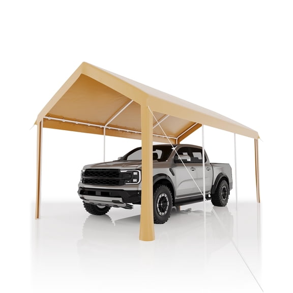 Garvee 10x20ft Metal Carport with PE Fabric Tarp & Galvanized Steel Frame Leg Wrap for Car, Yellow