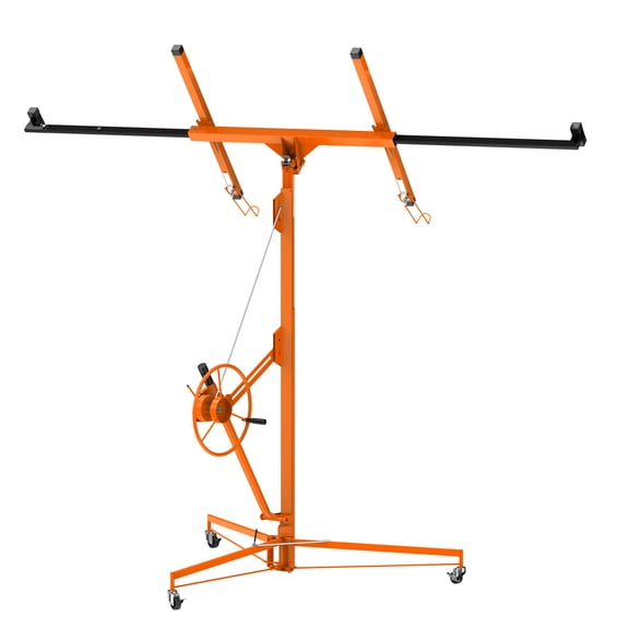 Garvee 11ft Drywall Lift Heavy Duty 150LBS Sheetrock Hoist Adjustable Telescopic Arm 3 Lockable Wheels Drywall Lifter Panel Jack for Ceiling Wall Installation Orange Black