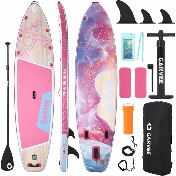 Garvee 11ft Inflatable Stand up Paddle Boards with Premium SUP Accessories, 500 lbs Capacity, Pink