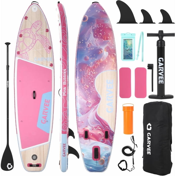 Garvee 11ft Inflatable Stand up Paddle Boards with Premium SUP Accessories, 500 lbs Capacity, Pink