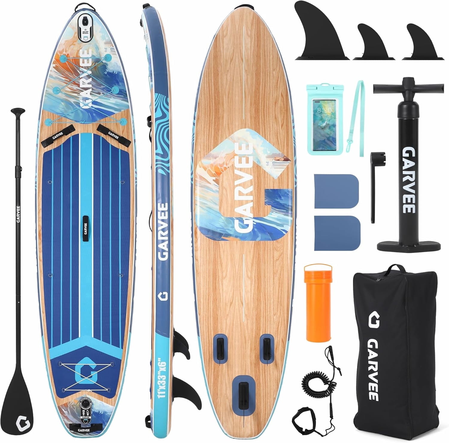 Garvee 11ft Inflatable Stand up Paddle Boards with Premium SUP Accessories, Brown & Blue