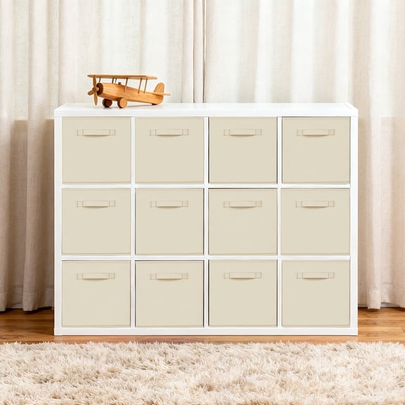 Garvee 12 Pack Foldable Storage Cubes with Reinforced PP Board, Fabric Closet Organizer Bins with Handles, 10x10x11 Inch Collapsible Cube Storage Boxes for Shelves, Clothes, Toys & Books (Beige)